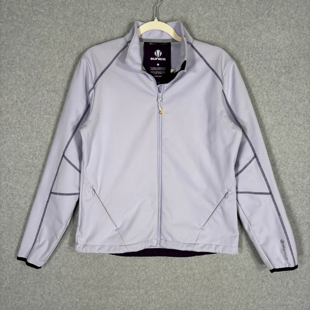 Sunice Softshell Golf Jacket Medium Lavender Full Zip Fleece Lined Pockets